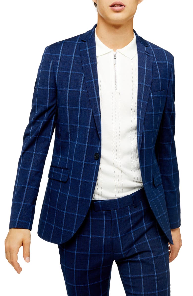 Topman Page Windowpane Check Super Skinny Suit Jacket, Main, color,