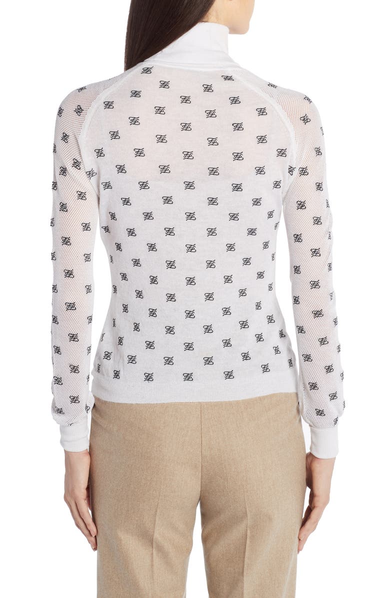 Fendi Logo Embroidered Mesh Sleeve Wool, Silk & Cashmere Sweater, Alternate, color, 