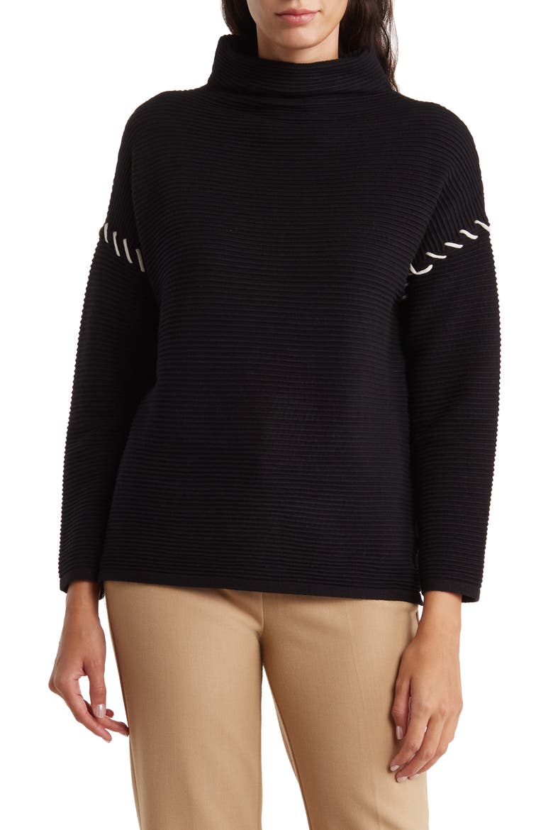 Mock Neck Ottoman Sweater, Main, color, BLACK OAT HEATHER