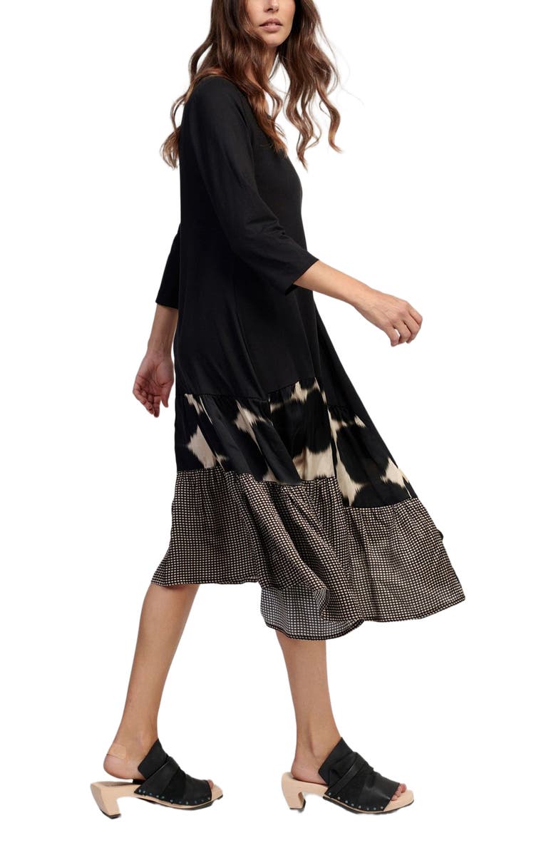 Alembika Tiered mixed media midi dress, Alternate, color, 
