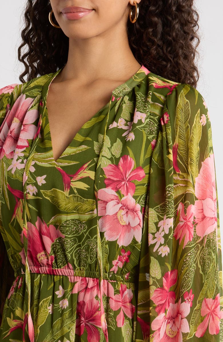 SUGARLIPS Madeira Metallic Abstract Print Long Sleeve Dress, Alternate, color, Green-Pink-Coral
