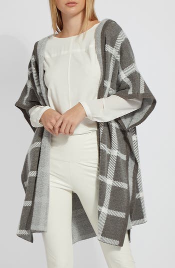 Lyssé Tribeca Hooded Sweater Poncho In Frost Plaid
