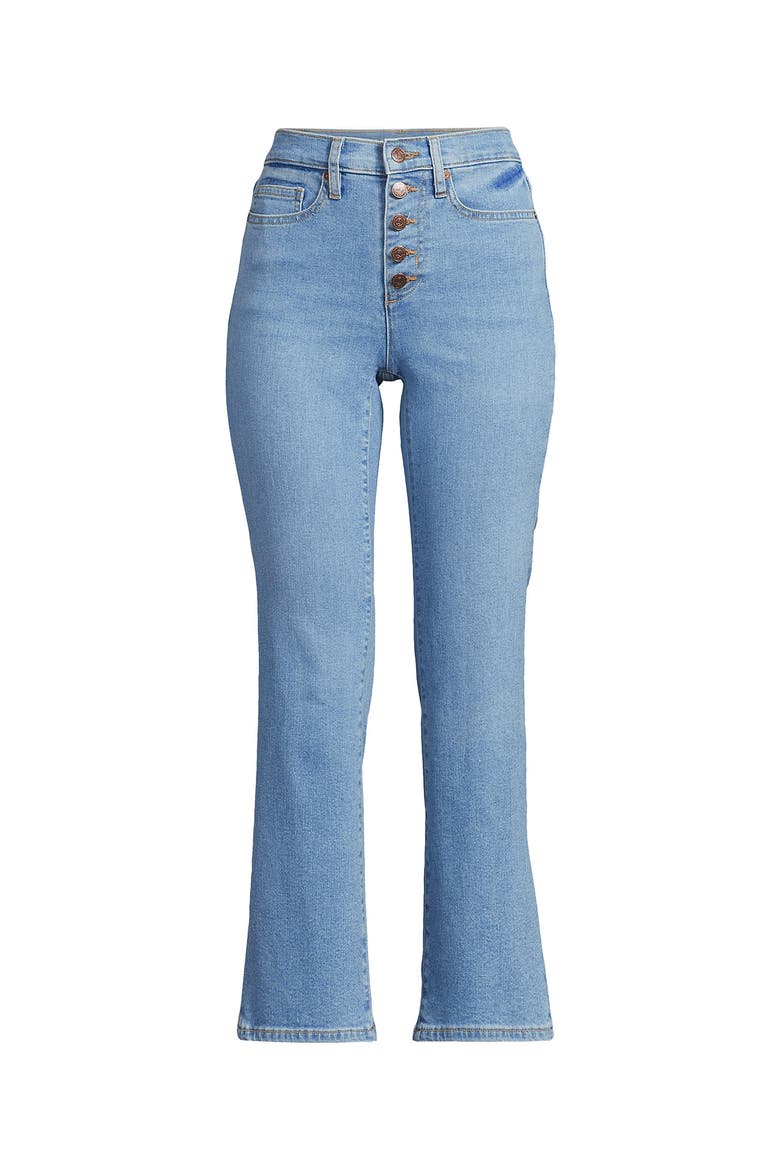 High Rise Denim Button Front Kick Flare Crop Jeans, Alternate, color, Mellow Indigo