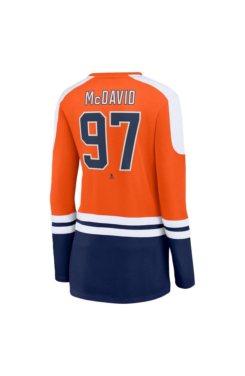 FANATICS Women's Fanatics Branded Connor McDavid Orange/Navy Edmonton Oilers Power Player Long Sleeve Notch Neck T-Shirt, Alternate, color,