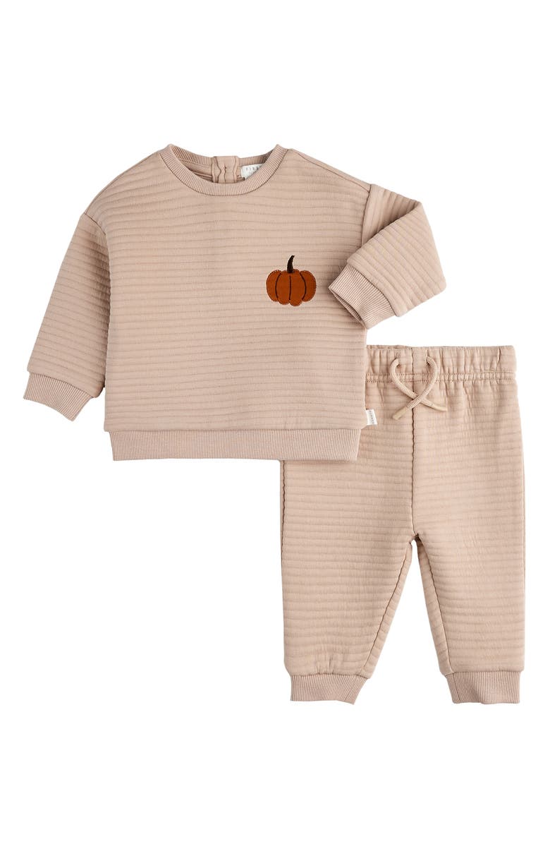 FIRSTS by Petit Lem Autumn Embroidered Quilted Cotton Sweatshirt & Sweatpants Set, Main, color, 