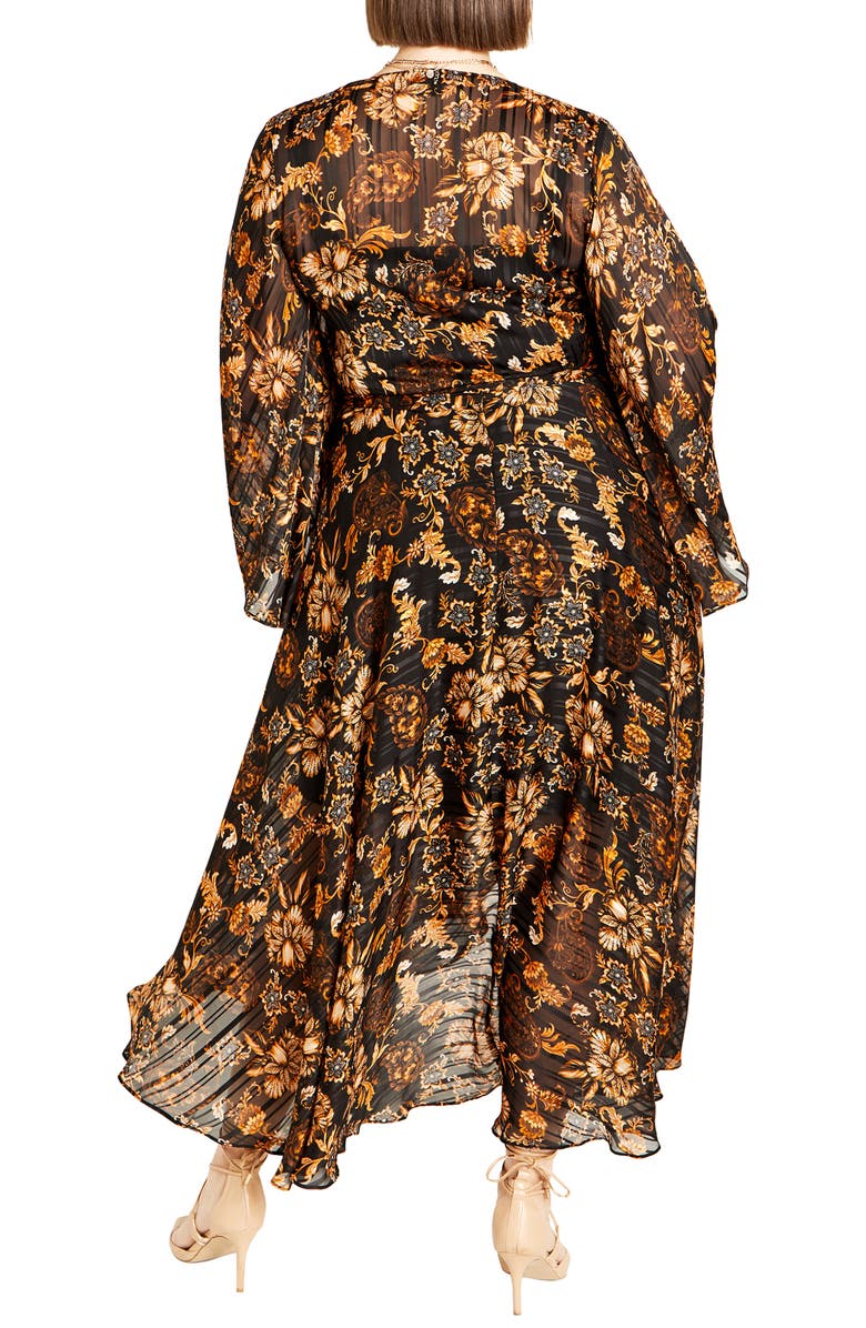 City Chic Cameron Paisley Faux Wrap Maxi Dress, Alternate, color, Orange Print