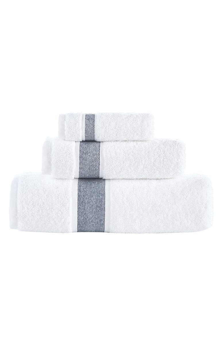 Brooks Brothers Ottoman Rolls Turkish Cotton 3-Piece Bath Essential Towels, Main, color, Navy/ White