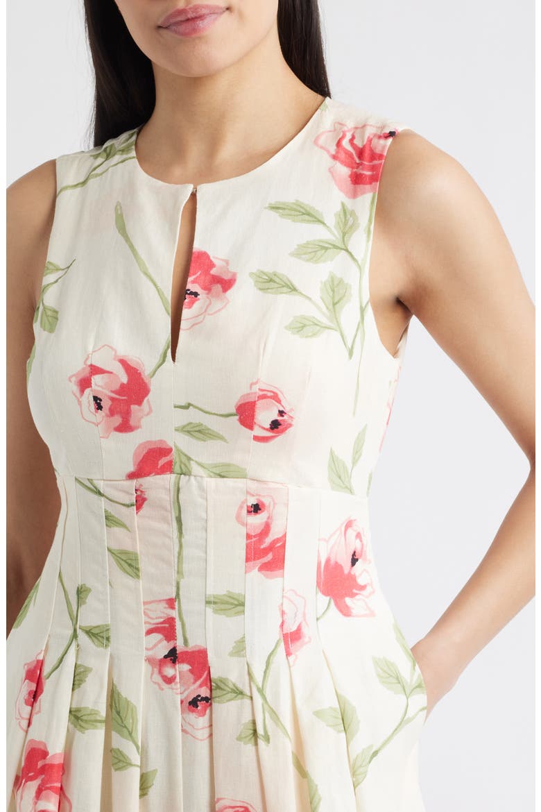 Floral Pintuck Waist Dress, Alternate, color, IVORY FLORAL