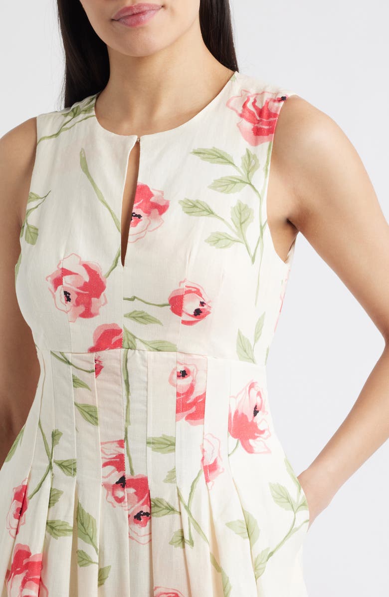 Sam Edelman Floral Pintuck Waist Dress, Alternate, color, Ivory Floral