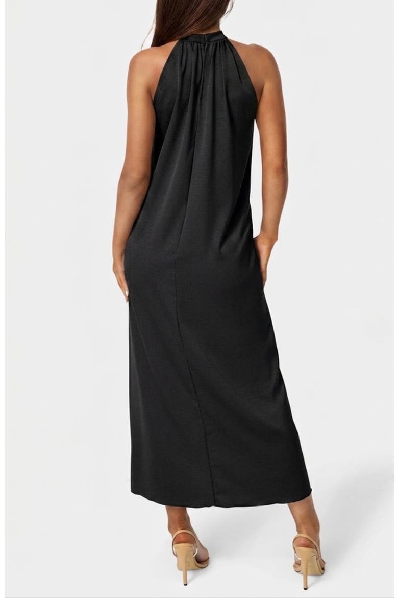 Crushed Satin Mock Neck Maxi Dress, Alternate, color, BLACK