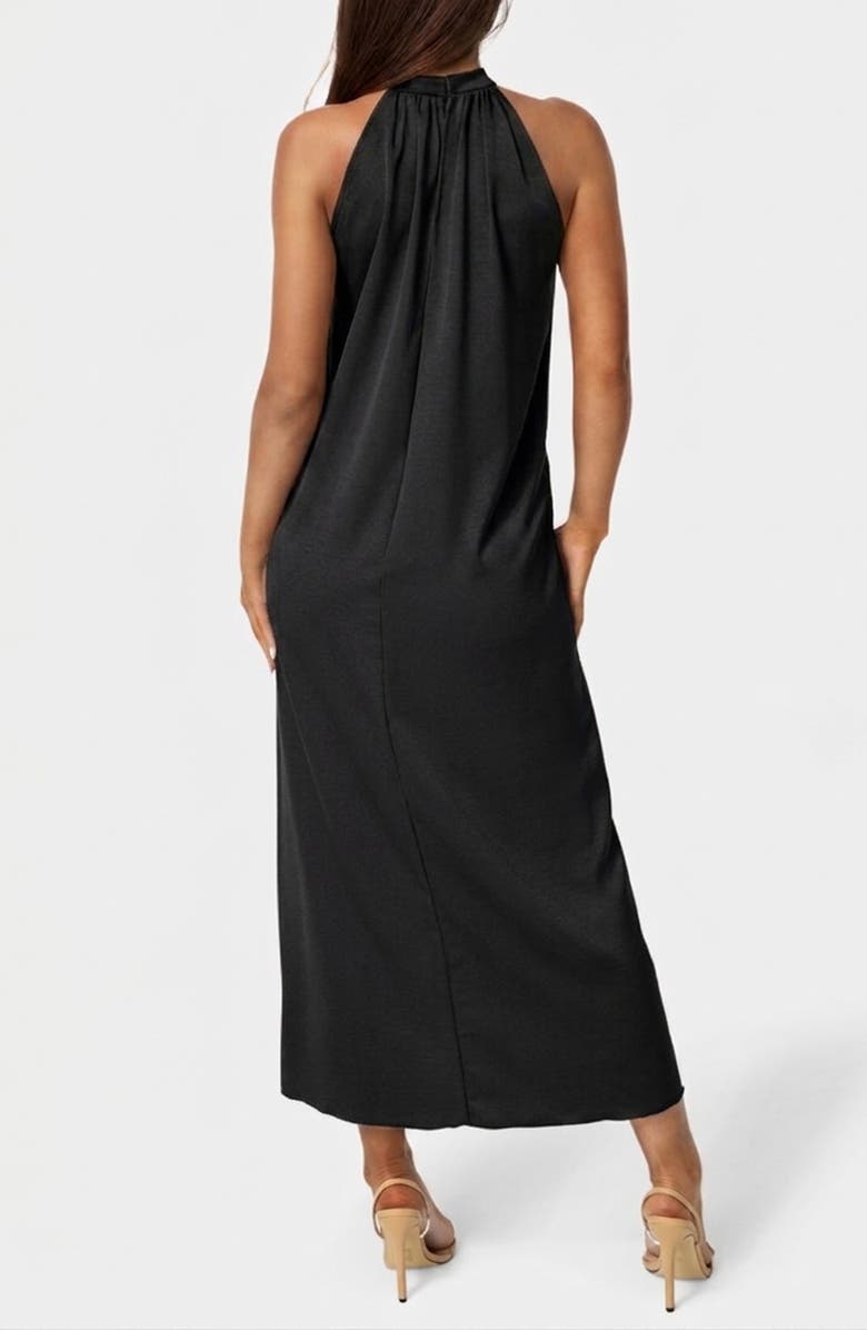 bebe Crushed Satin Mock Neck Maxi Dress, Alternate, color,