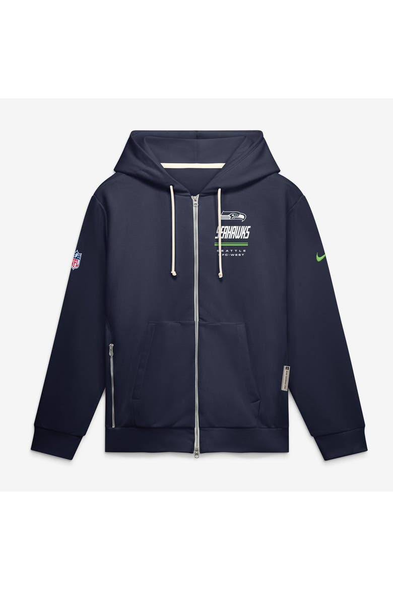 Men's Nike College Navy Seattle Seahawks Sideline Standard Issue Quarterback Scramble Dri-FIT Full-Zip Hoodie, Main, color, College Navy