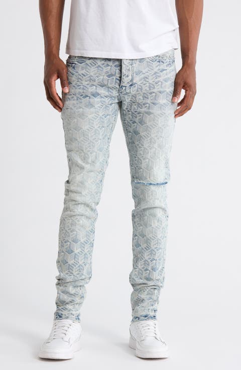 P001 Jacquard Monogram Skinny Jeans (Light Indigo)