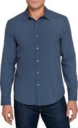 W.R.K Slim Fit Navy Geometric Print Performance Button-Up Shirt
