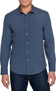 W.R.K Slim Fit Navy Geometric Print Performance Button-Up Shirt