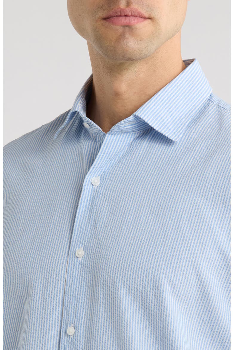 Coast Stripe Short Sleeve Cotton & Lyocell Seersucker Button-Up Shirt, Alternate, color, BLUEBIRD