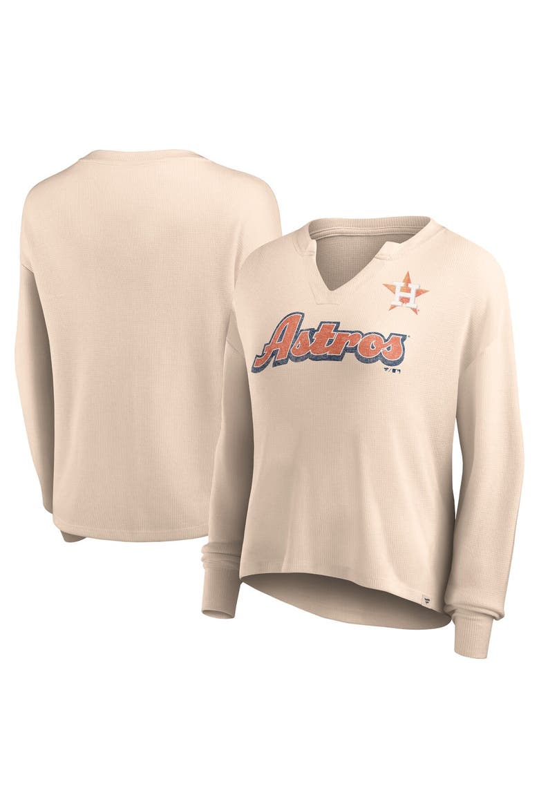 Women's Fanatics Branded Cream Houston Astros Go For It Waffle Knit Long Sleeve Notch Neck T-Shirt, Main, color, Cream