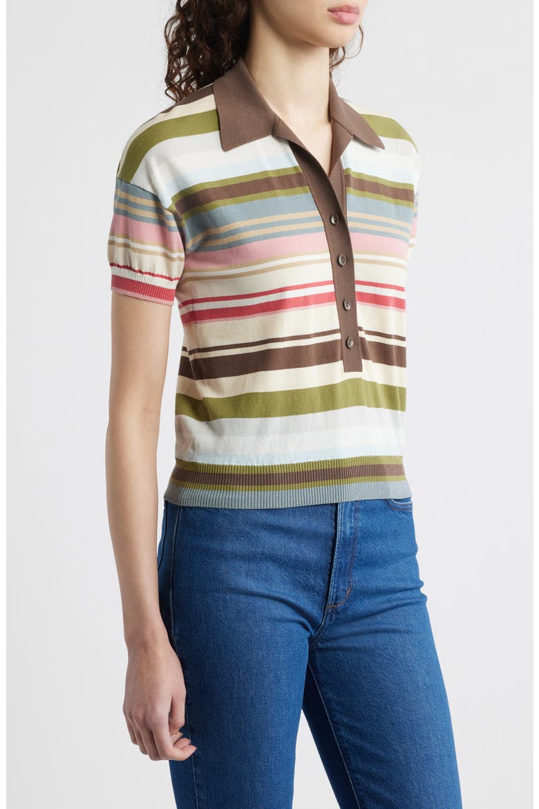 Sable Stripe Short Sleeve Polo Sweater, Alternate, color, MELEU STRIPE - MULTI