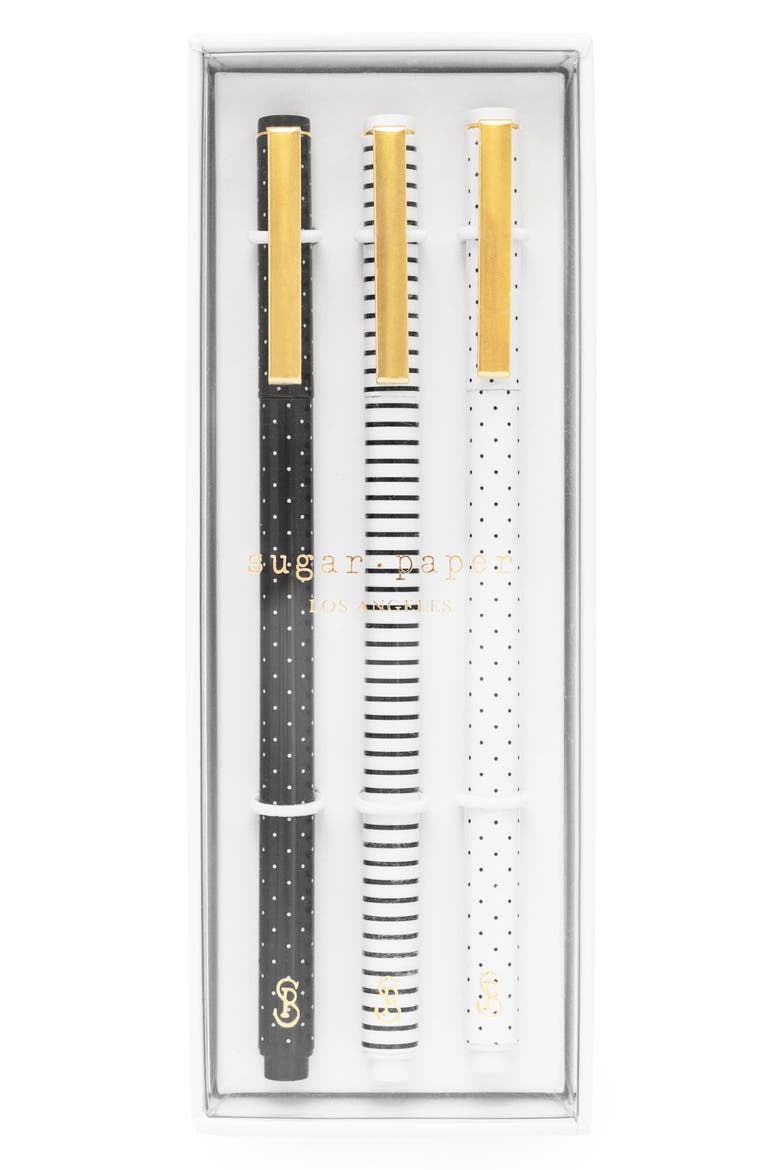 Stripey Set of 3 Felt Pens, Alternate, color, WHITE