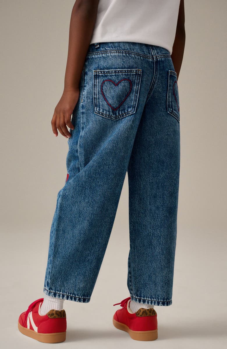 NEXT Kids' Heart Embroidered Barrel Jeans, Alternate, color, 