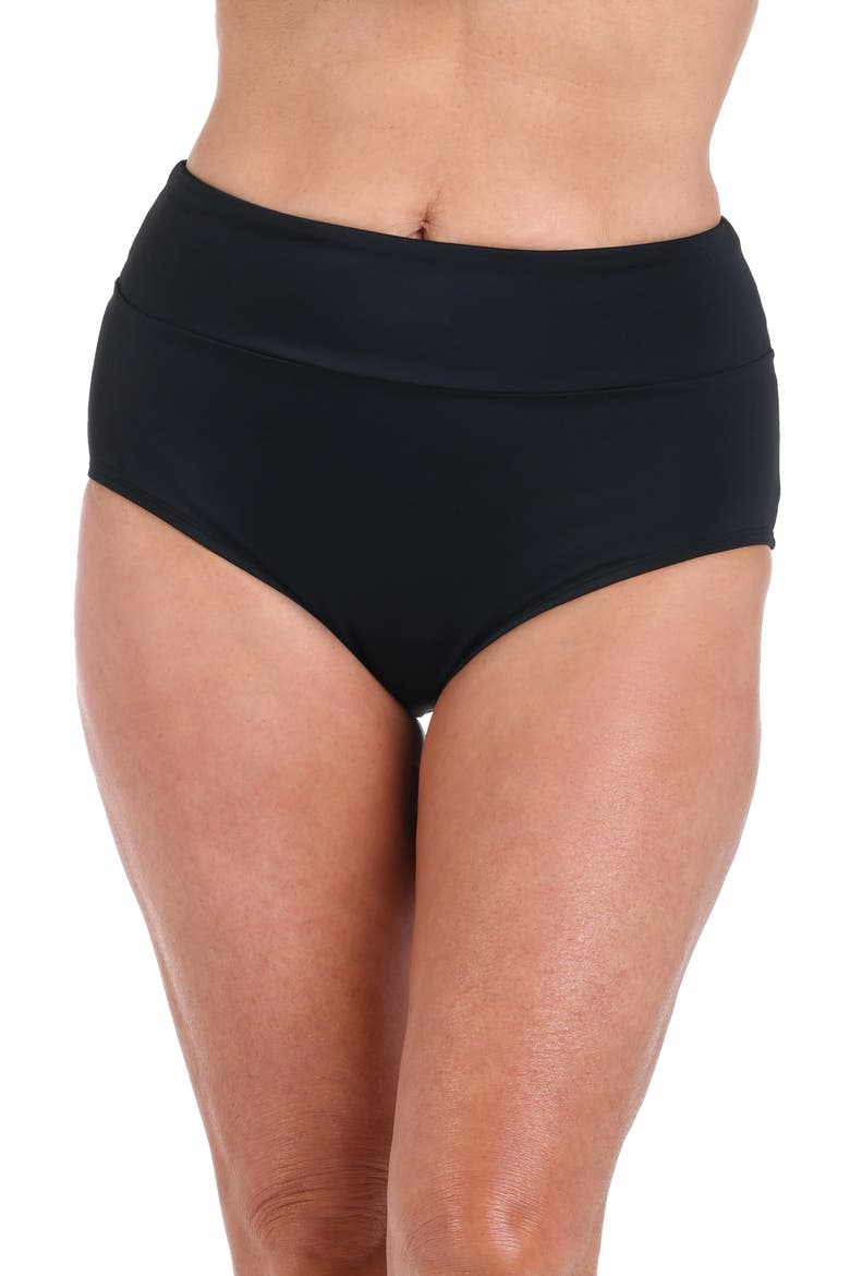 Wide Waist Bikini Bottoms, Alternate, color, BLACK