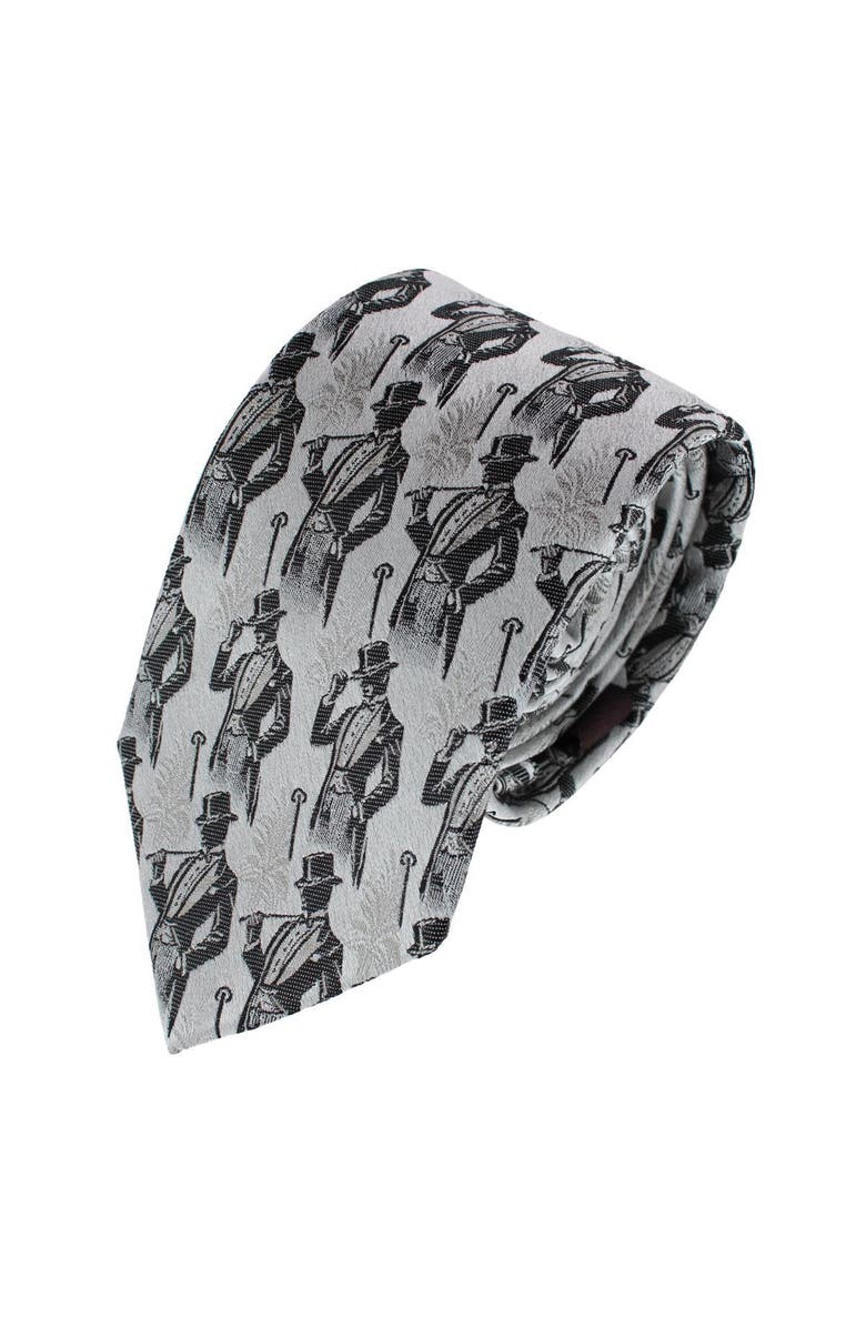 Trafalgar Big & Tall Ambrose Dapper Night Silk Novelty Necktie, Main, color, Silver And Black