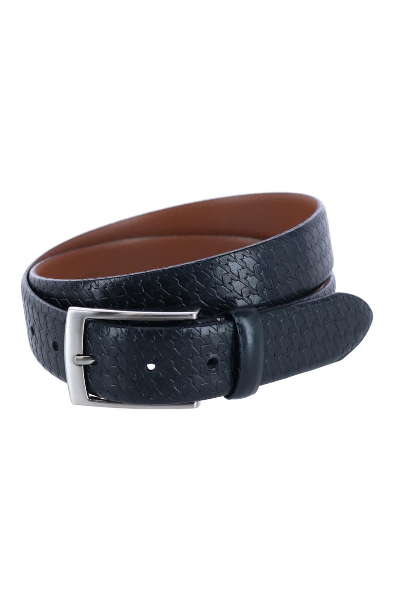 Trafalgar Watson Houndstooth Embossed 35mm Leather Belt, Main, color, Black