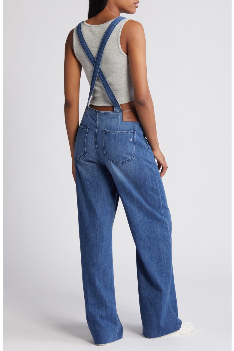 Frayed Hem Denim Overalls, Alternate, color, DARK WASH