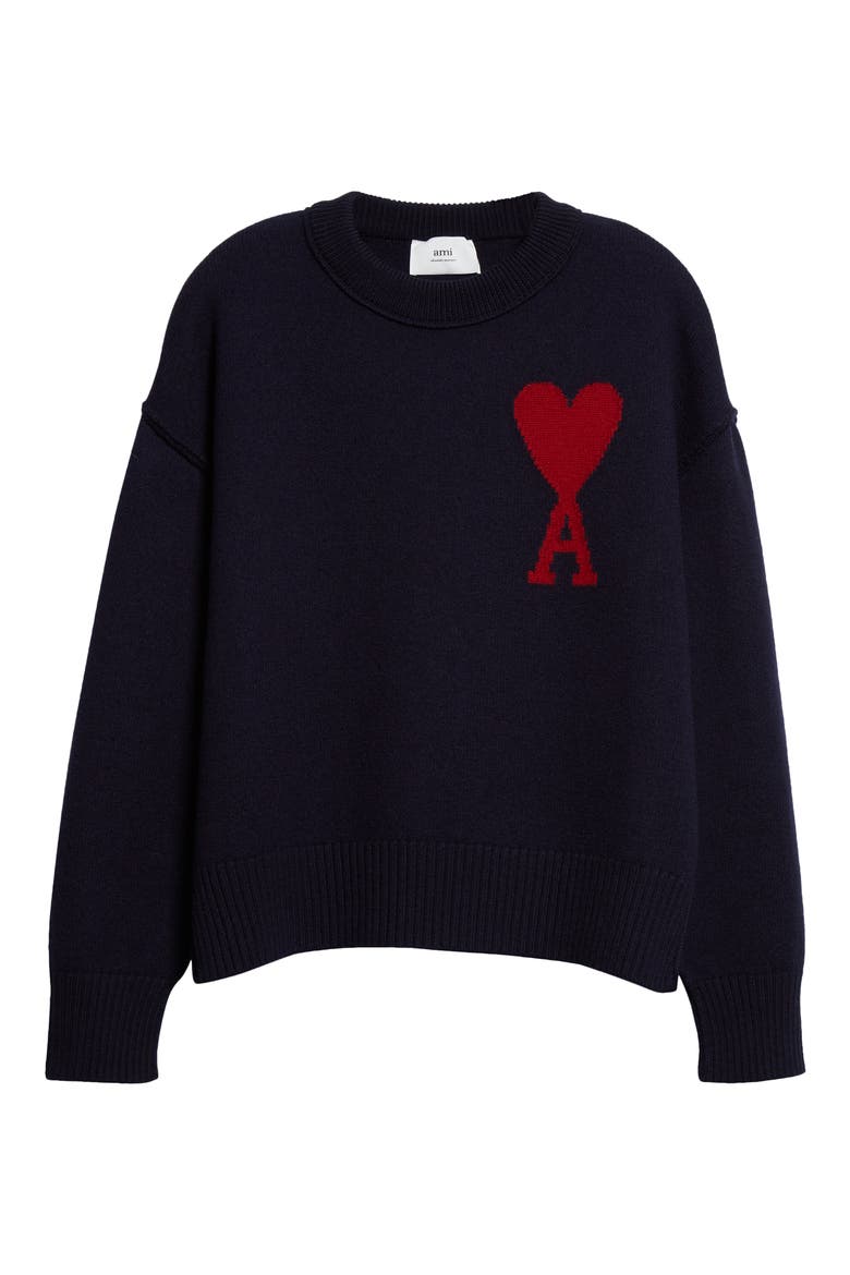 Ami de Coeur Monogram Wool Sweater, Alternate, color, NIGHT BLUE