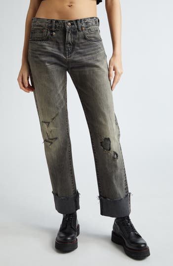 R13 Romeo Cuffed Straight Leg Jeans In Gray