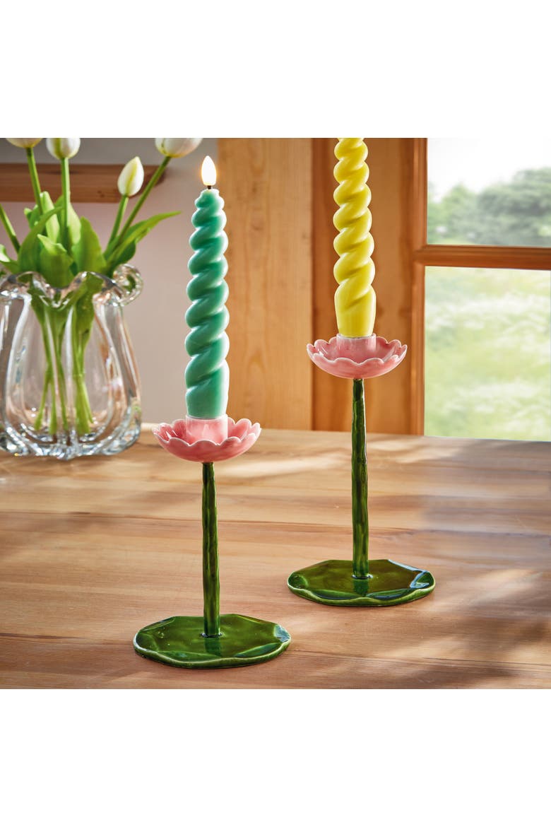 Flor Taper Holder Sm Multi Enamel Iron Spring, Alternate, color, Green
