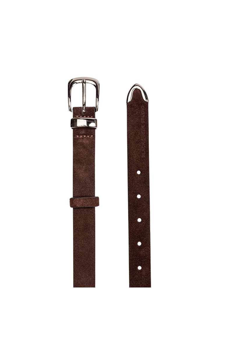 BLACK SUEDE STUDIO Western Belt, Alternate, color, Brown Suede / Silver