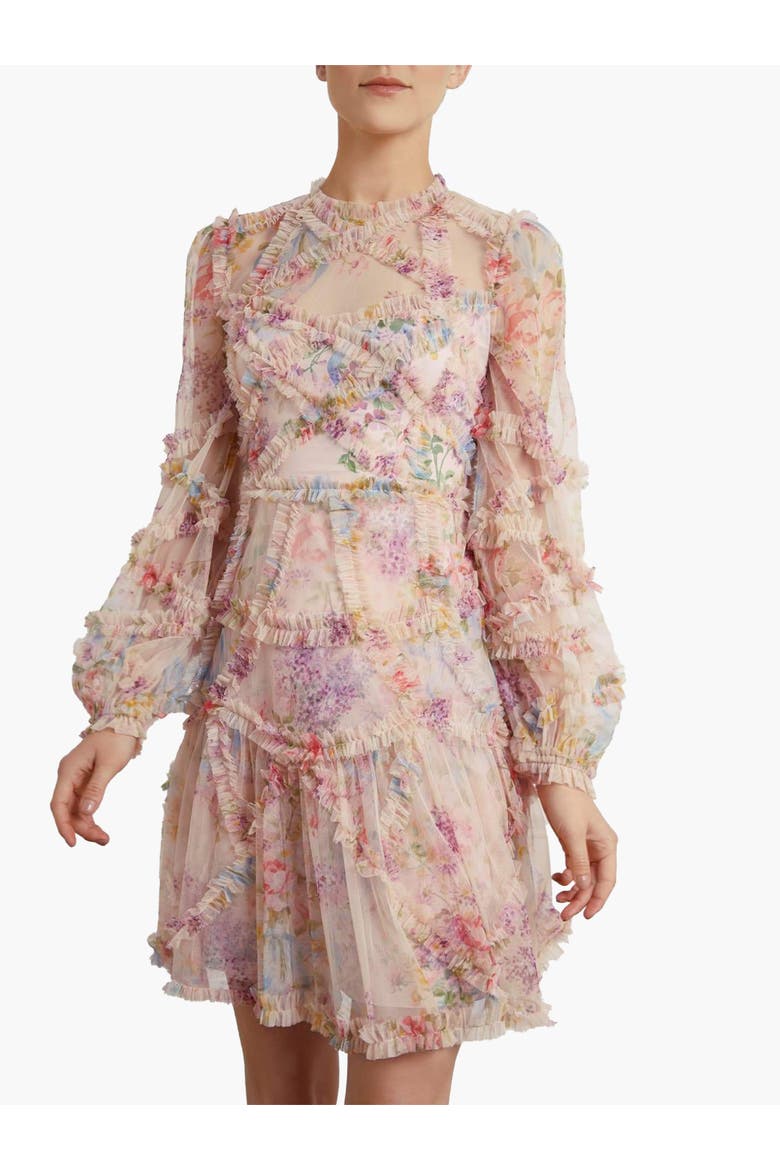 Floral Diamond Ruffle Dress, Main, color, Topaz Pink