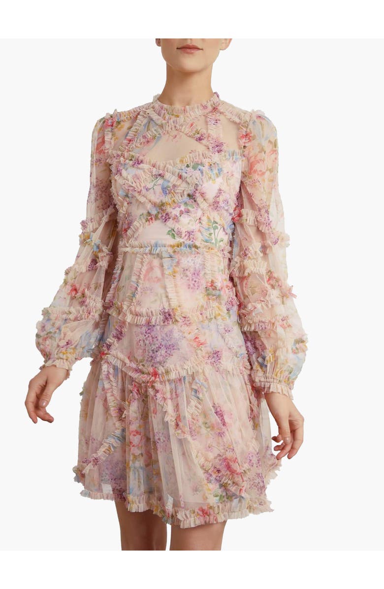 Needle & Thread Floral Diamond Ruffle Dress, Main, color, Topaz Pink