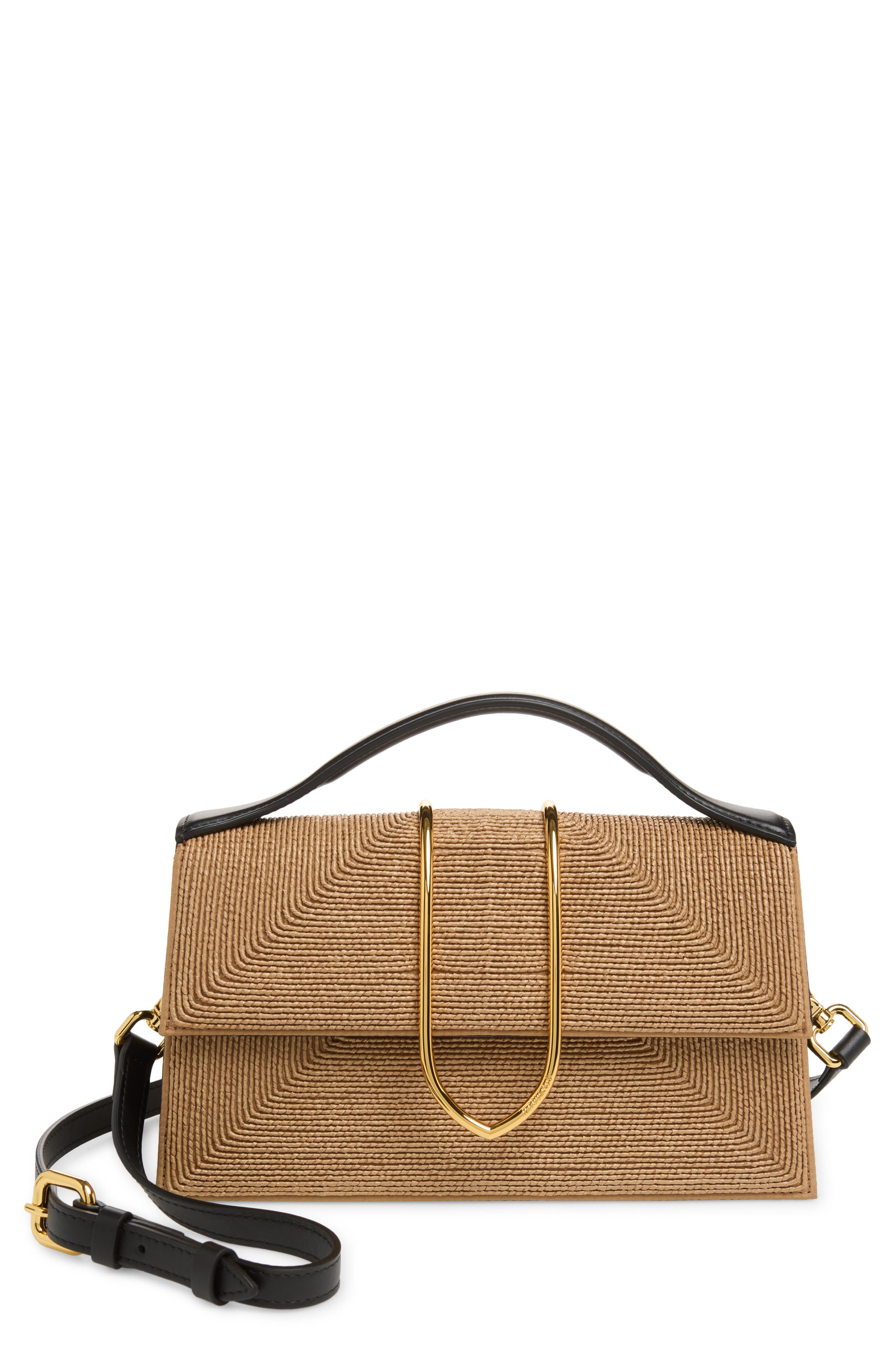 Jacquemus Le Grand Bambino Raffia Handbag, Main, color, Beige