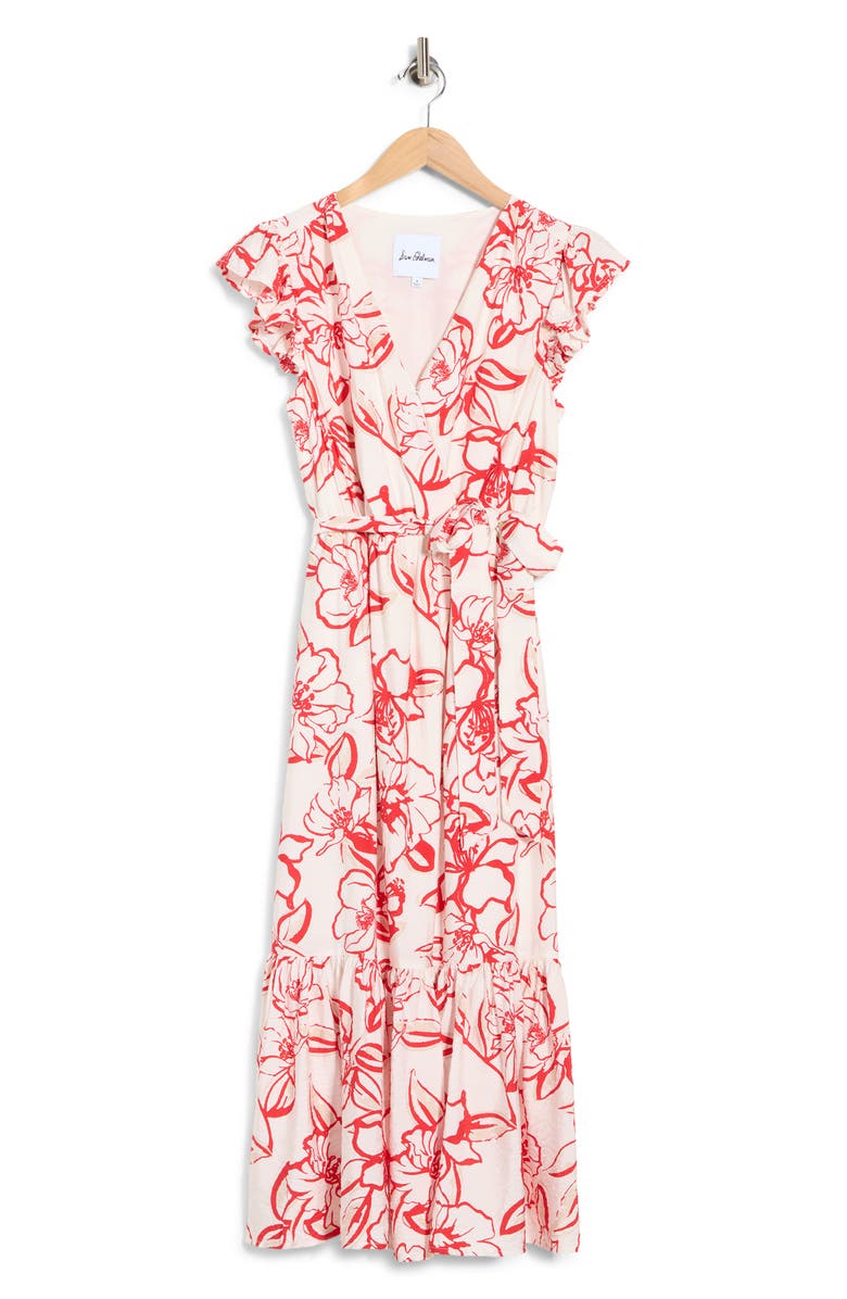 Sam Edelman Petal Sketch Cap Sleeve Maxi Dress, Main, color, Red