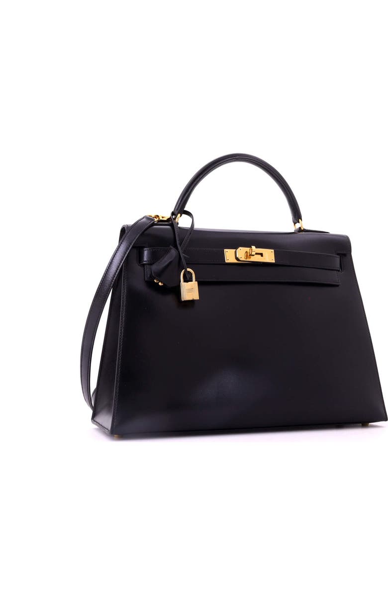 Pre-Owned Hermes Kelly Handbag Black Box Calf with Gold Hardware 32, Alternate, color, Noir