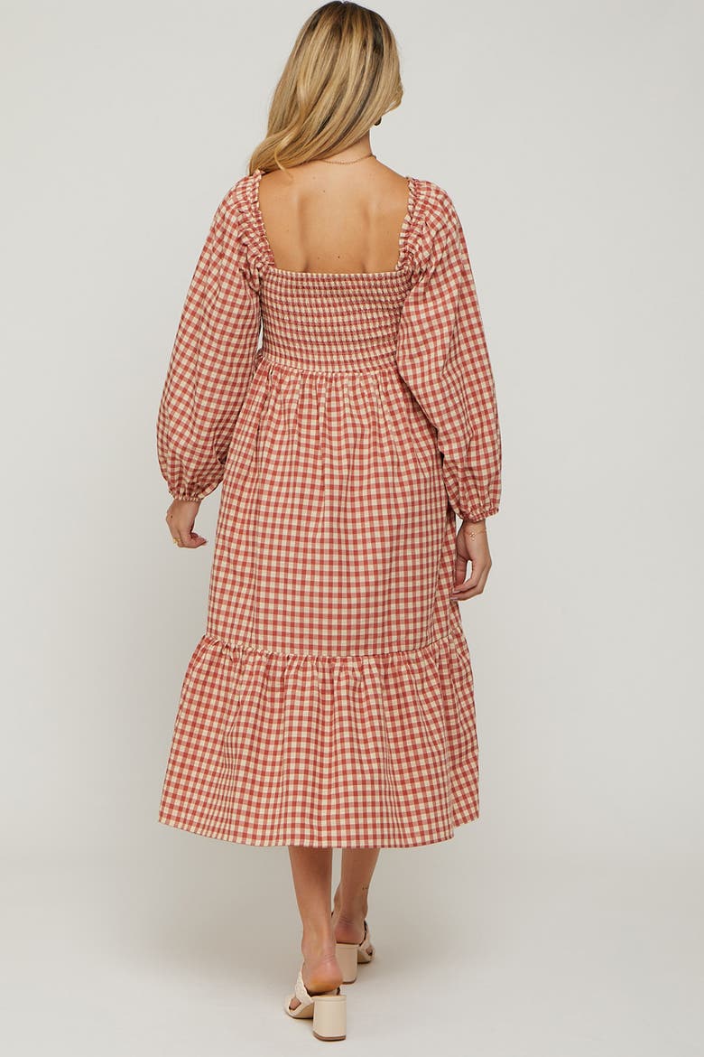 Gingham Long Sleeve Midi Dress, Alternate, color, Red