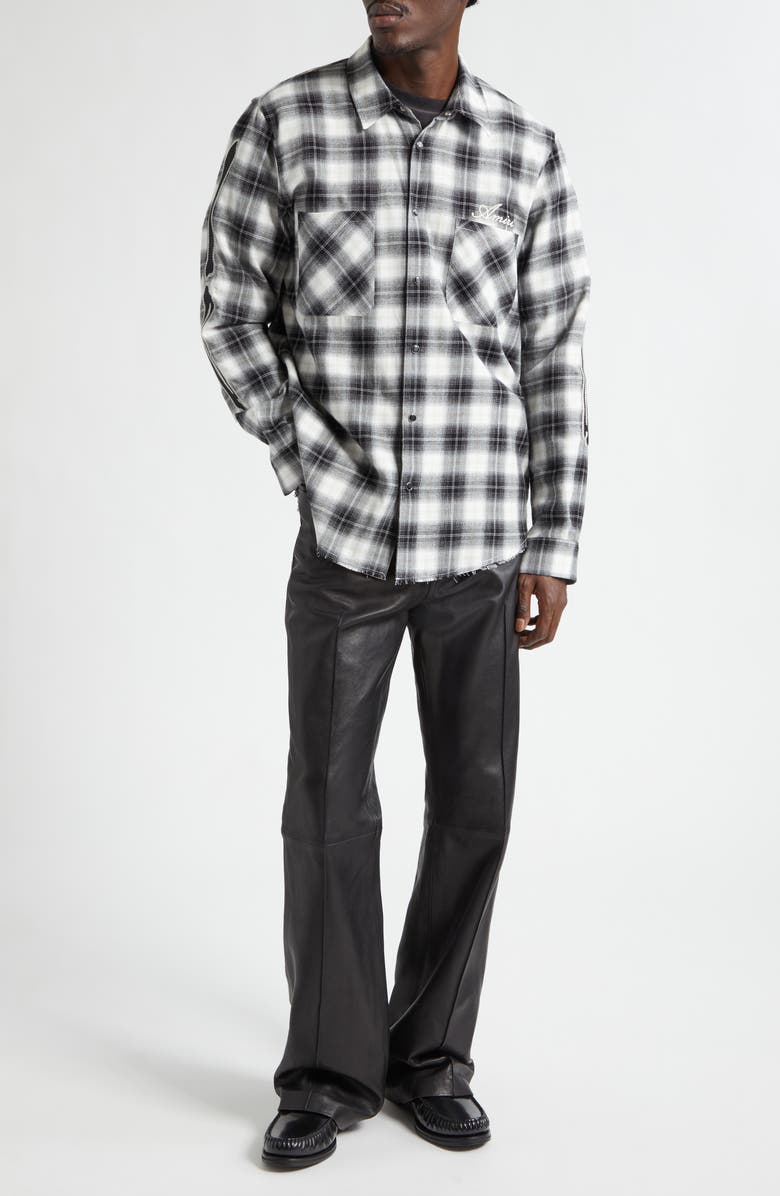 AMIRI Bones Appliqué Flannel Overshirt, Alternate, color, Black