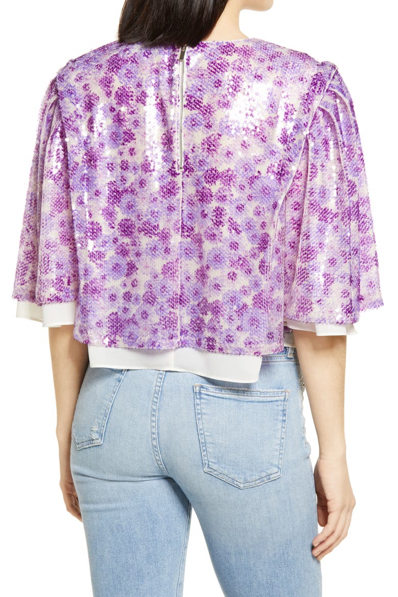 Floral Print Sequin Top, Alternate, color, PURPLE