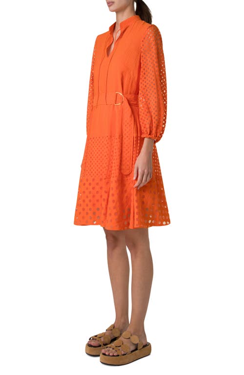 Akris Punto Polka Dot Organzino Belted Shirt Dress In Orange