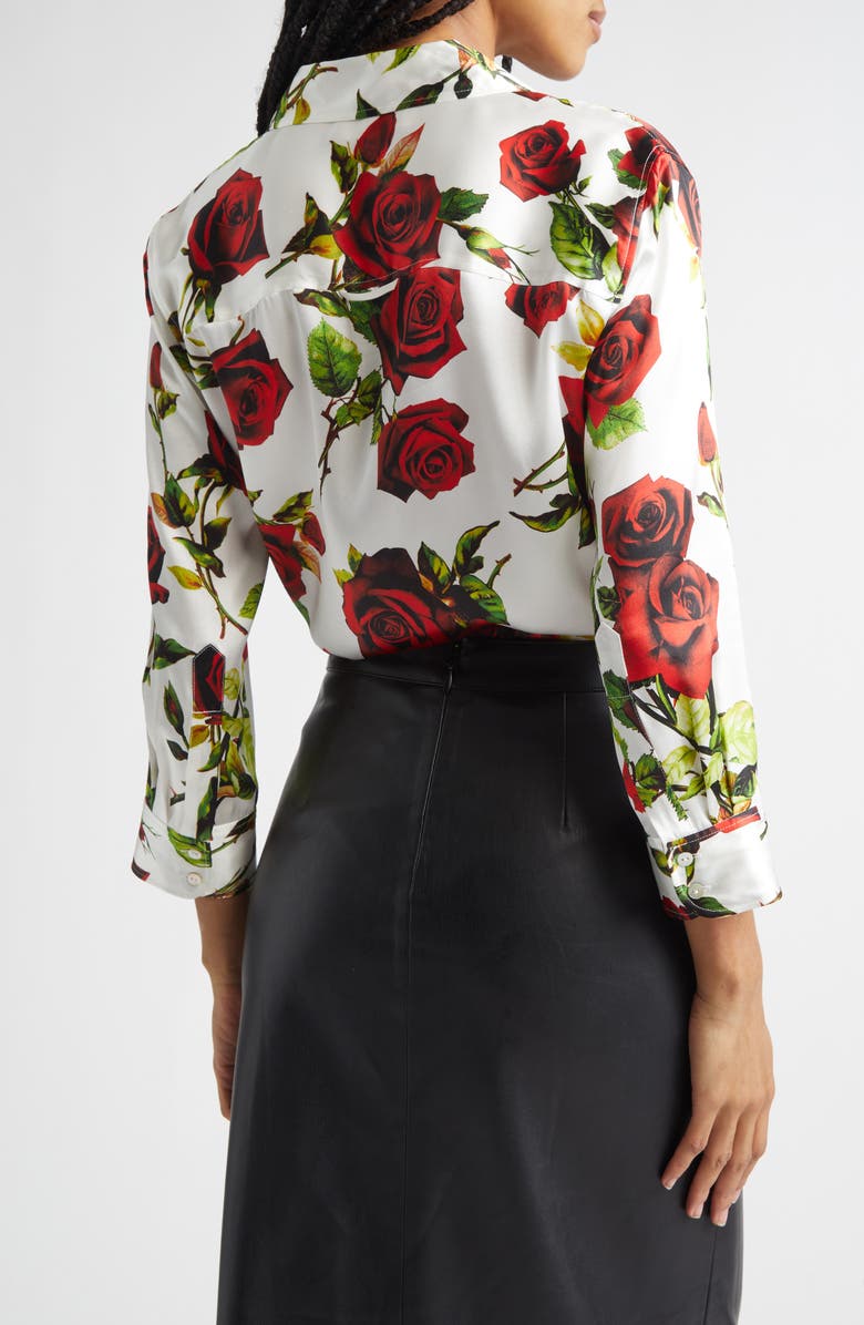 L'AGENCE Dani Rose Print Silk Button-Up Shirt, Alternate, color, 