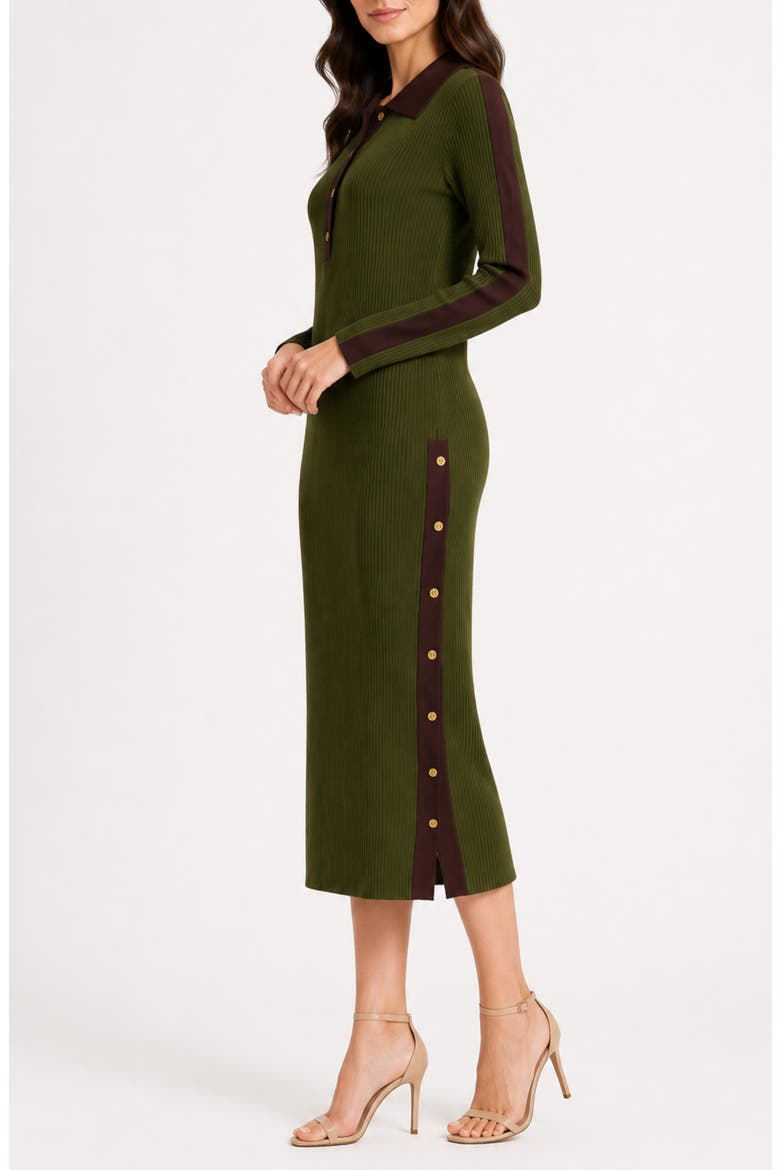 Henley Sweater Dress, Alternate, color, OLIVE / CHOCOLATE