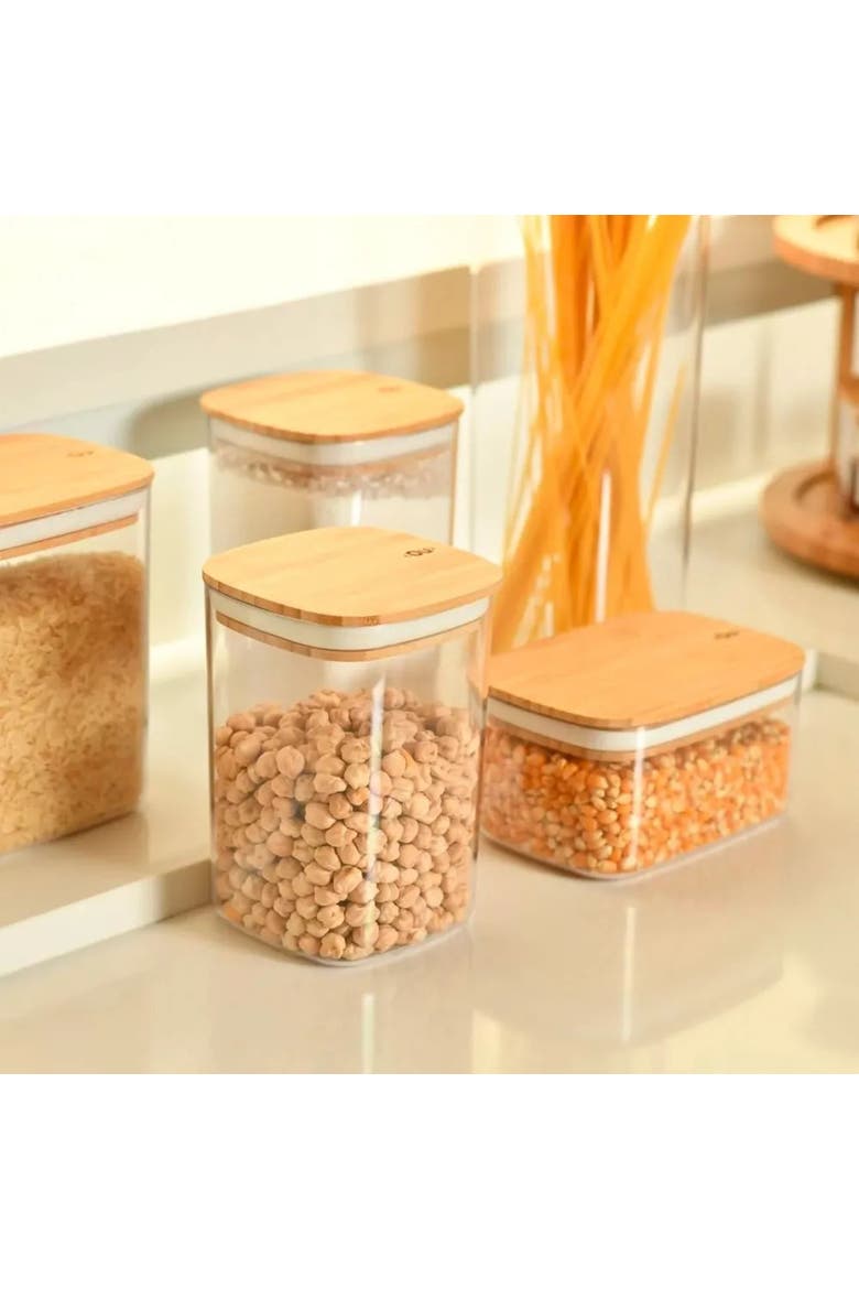 Clear Stackable Airtight Food Storage Container with Wood Lid, Alternate, color, Clear