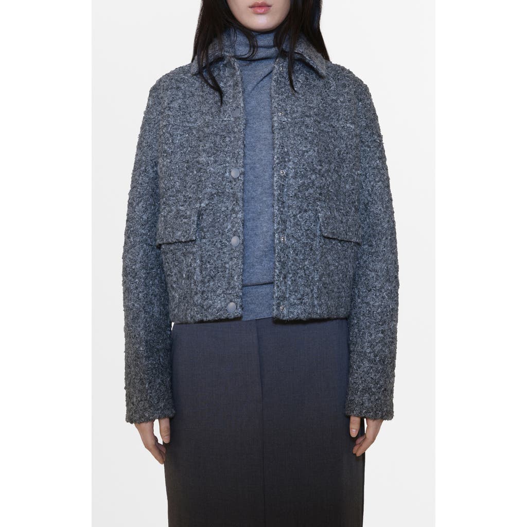 Mango Bouclé Cargo Jacket In Grey