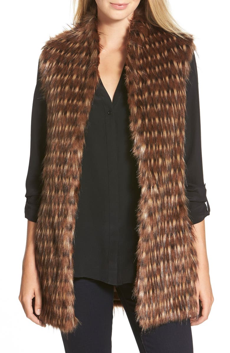 Ellen Tracy Tiered Faux Fur Vest, Main, color, 