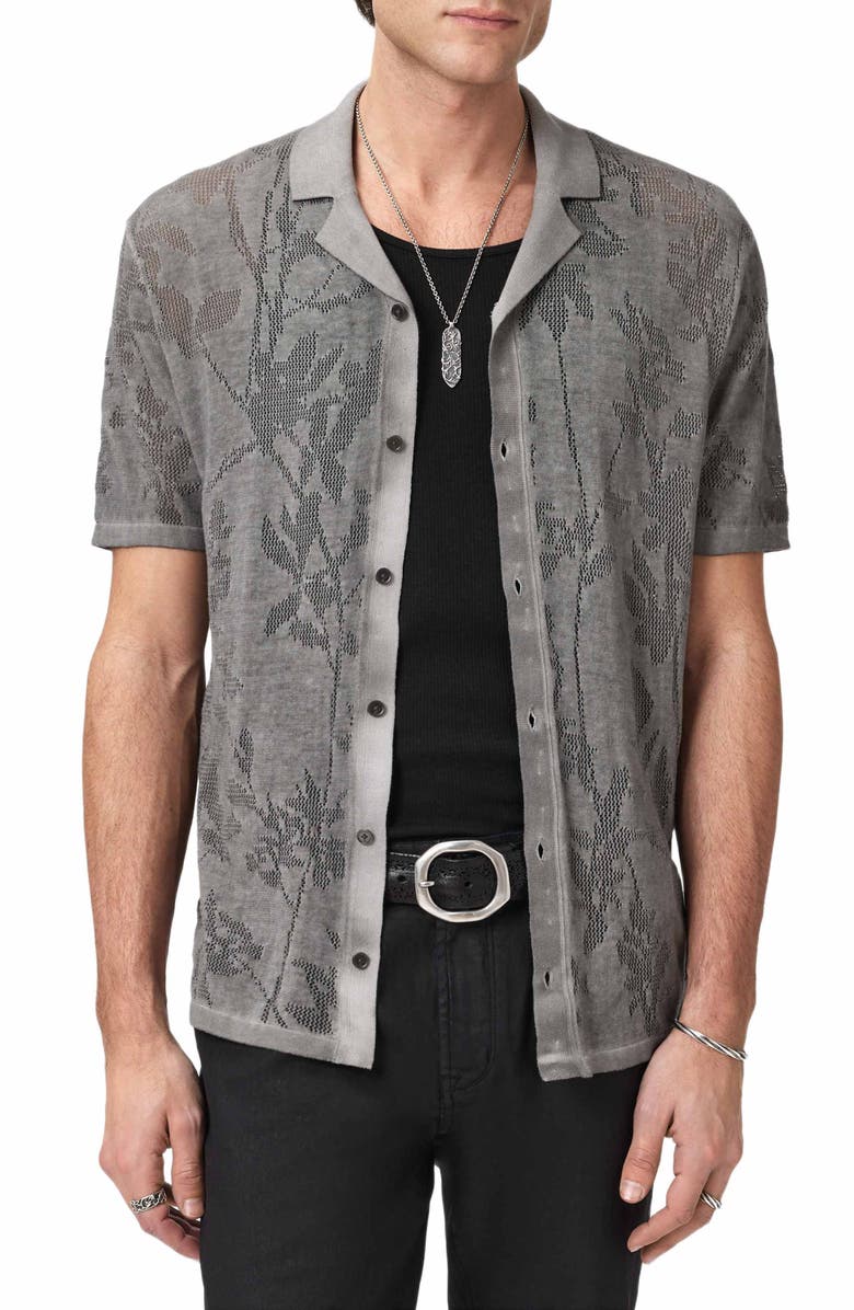 John Varvatos Miguel Pointelle Knit Camp Shirt, Main, color, Flagstone Grey
