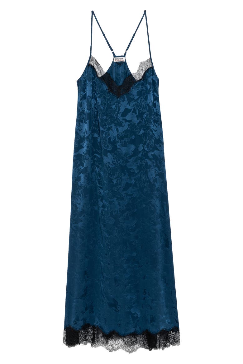Respa Horse Jacquard Silk Slipdress, Alternate, color, MARINE
