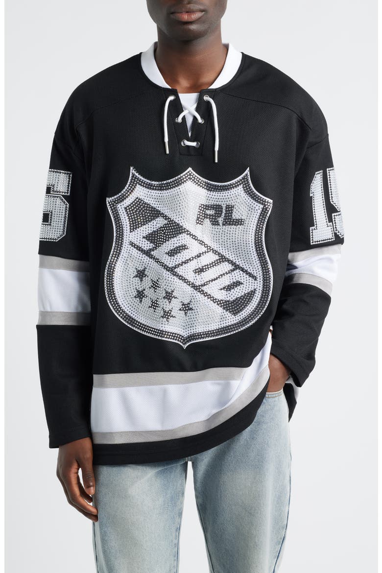 Team Loud Rhinestone Hockey Jersey, Main, color, BLACK