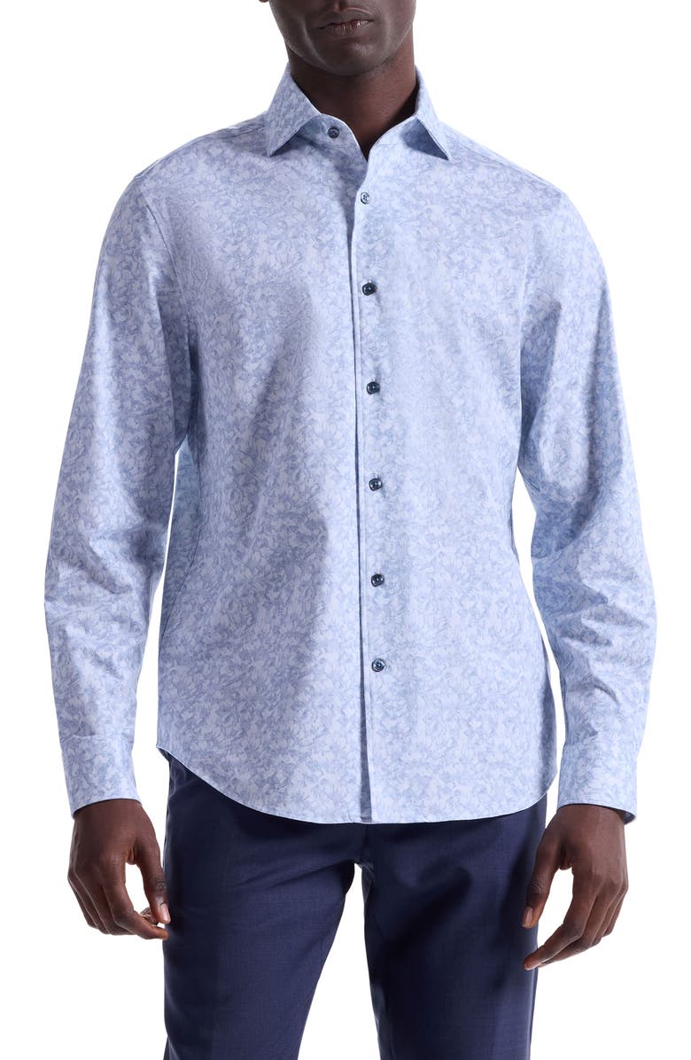 Bugatchi Devon OoohCotton<sup>®</sup> Floral Button-Up Shirt, Main, color, Sky